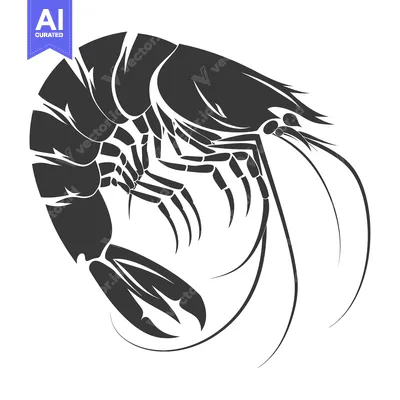 Aset desain premium: Black and White Silhouette of a Shrimp with Detailed Appendages
