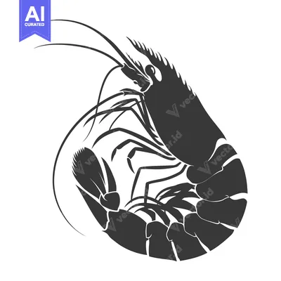 Aset desain premium: Black and White Silhouette of a Shrimp