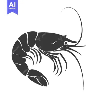 Aset desain premium: Black and White Silhouette of a Shrimp