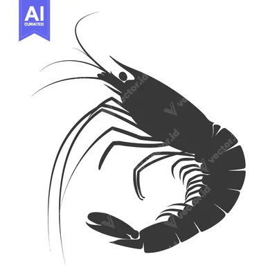 Silhouette of a Curved Shrimp with Extended Antennae