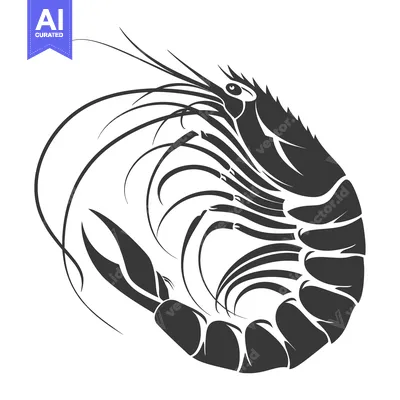 Aset desain premium: Black and White Silhouette of a Shrimp with Detailed Antennas