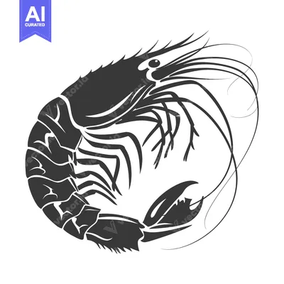 Aset premium populer: Black and White Silhouette of a Shrimp with Detailed Body and Antennae