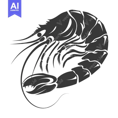 Aset desain premium: Black and White Silhouette of a Shrimp