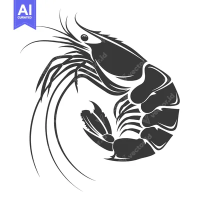 Aset desain premium: Black and White Silhouette of a Shrimp Curled in a C Shape