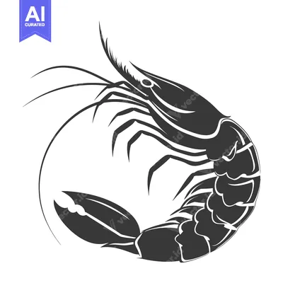 Aset premium populer: Black and White Silhouette of a Shrimp with Curved Tail