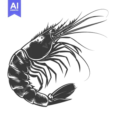 Aset desain premium: Black and White Illustration of a Shrimp