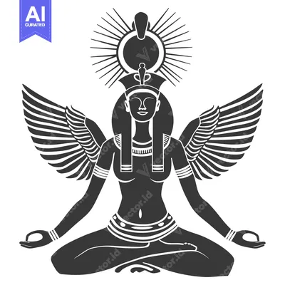 Aset premium populer: Egyptian Goddess with Wings and Sun Symbol in Meditation Pose