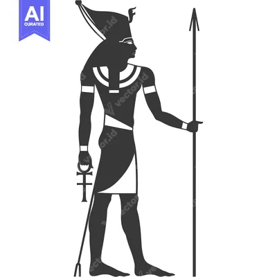 Silhouette of an Egyptian God Holding a Spear and an Ankh