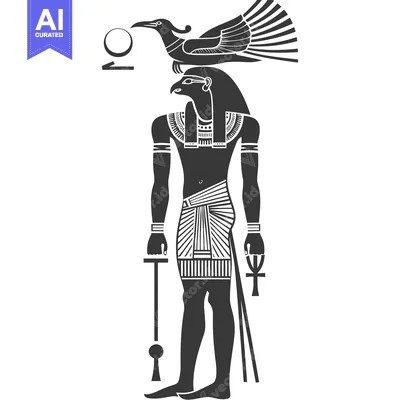 Ankh and Was Scepter Held by a Humanoid Figure with a Falcon Head and