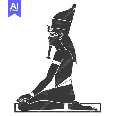 Premium design asset: Black and White Silhouette of Kneeling Egyptian Pharaoh
