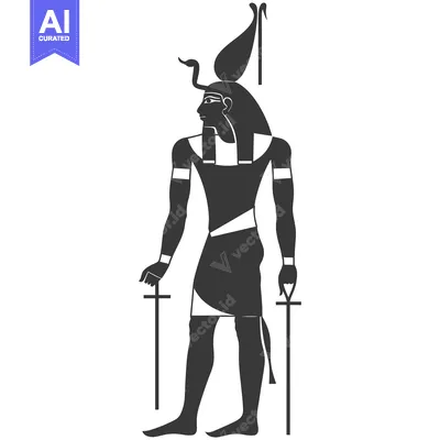 Aset desain premium: A Silhouette of the Egyptian God Horus with His Ankh and Was Scepter