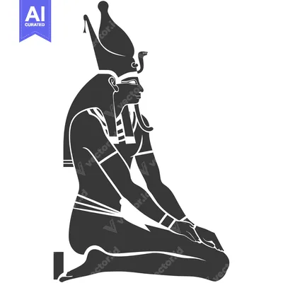 Premium design asset: A Kneeling Egyptian Pharaoh or God with a Tall Crown