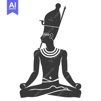 Aset desain premium: Silhouette of an Egyptian Pharaoh Seated in a Meditative Pose