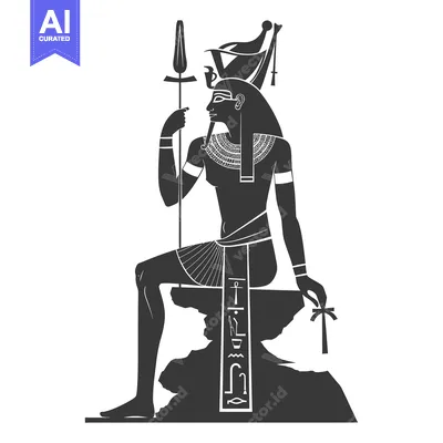 Aset desain premium: Silhouette of Egyptian God Horus Seated on a Rock