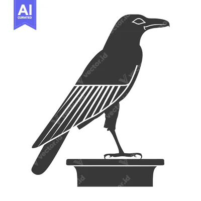 Aset desain premium: Stylized Black and White Illustration of a Raven Perched on a Plinth
