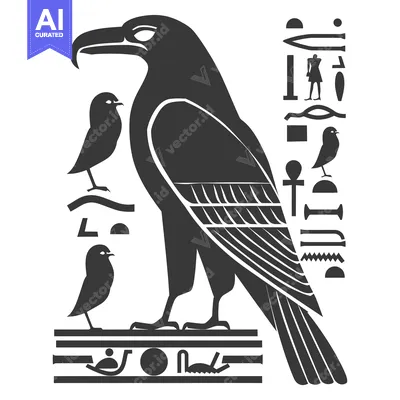 Aset premium populer: Egyptian Hieroglyphics Featuring a Large Raven and Two Smaller Birds