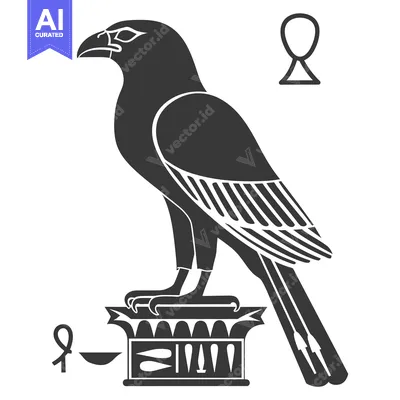 Black and White Illustration of Horus, the Egyptian God, with Ankh Sym