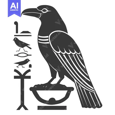Aset desain premium: Stylized Black and White Illustration of a Raven with Birds on a Perch