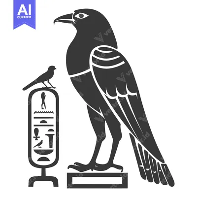 Aset premium populer: Black and White Illustration of the Egyptian God Horus, Depicted as a