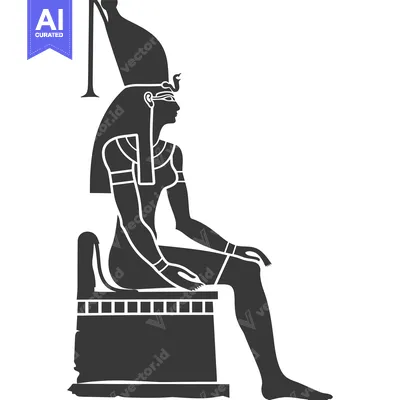 Aset desain premium: Side Profile of a Seated Egyptian Goddess in Silhouette