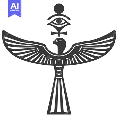 Aset desain premium: Black and White Stylized Egyptian Winged Goddess with Eye of Horus