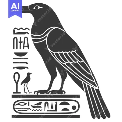Premium design asset: Egyptian Hieroglyphics Featuring a Black Raven with an Ankh Symbol