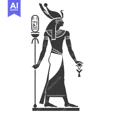 Aset desain premium: Silhouette of an Egyptian God Holding a Staff and an Eye of Horus