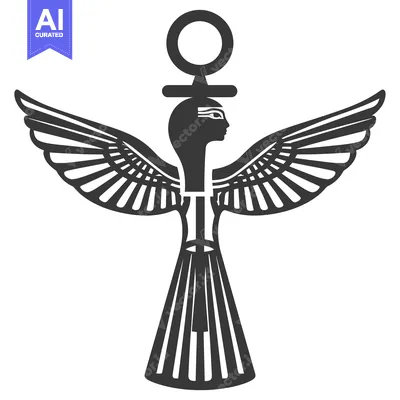 Aset desain premium: Black and White Stylized Illustration of the Egyptian Goddess Isis wit