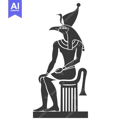 Aset desain premium: Black and White Silhouette of the Egyptian God Horus Sitting on a Thro