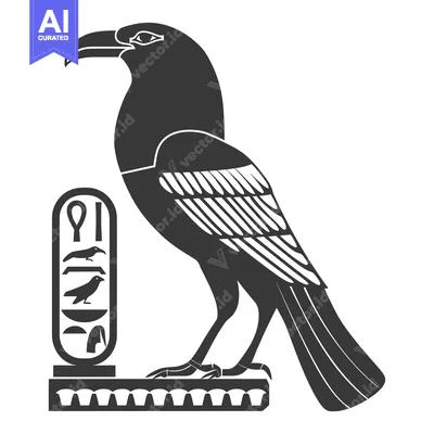 Aset desain premium: Egyptian Hieroglyph of a Black Bird with an Ankh Symbol