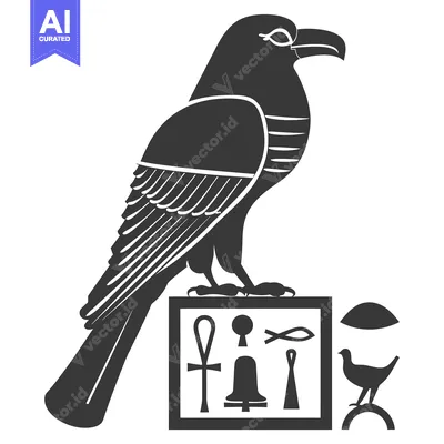 Popular premium asset: Silhouette of a Falcon Perched on a Stone with Hieroglyphics
