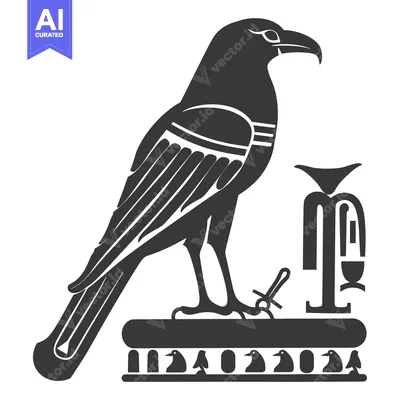Aset desain premium: Stylized Black and White Egyptian Hieroglyph of a Raven