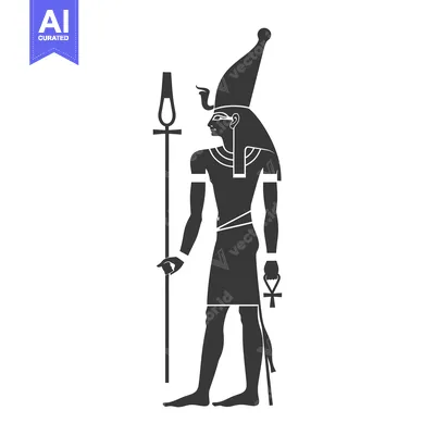 Aset premium populer: Silhouette of an Egyptian God Holding a Staff and Ankh
