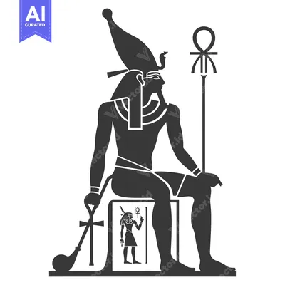 Egyptian God Sitting on Throne with Ankh and Was Scepter