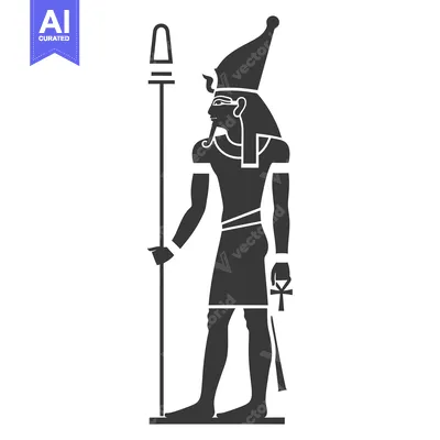 Aset premium populer: Black and White Silhouette of an Egyptian God Holding a Staff and Ankh