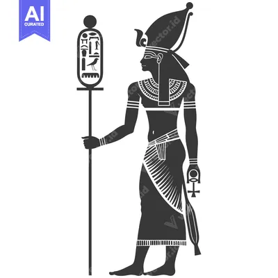 Silhouette of an Egyptian God Holding a Staff and Ankh Symbol