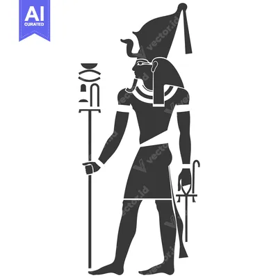 Aset desain premium: Ankh and Was Scepter Holding Egyptian God Silhouette