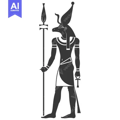 Aset desain premium: Silhouette of the Egyptian God Anubis with a Staff and Ankh