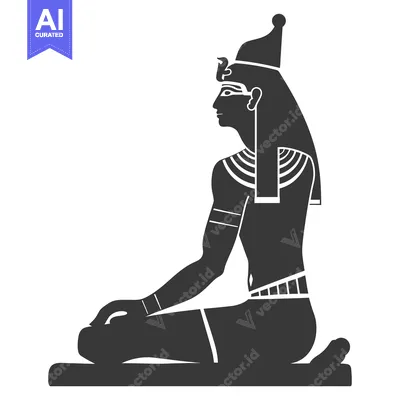 Aset desain premium: Silhouette of an Egyptian God or Pharaoh Seated in a Meditative Pose