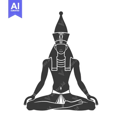 Premium design asset: Black and White Silhouette of a Seated Egyptian Pharaoh