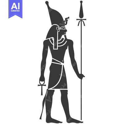 Premium design asset: Silhouette of an Egyptian God with a Snake Crown, Ankh, and Staff