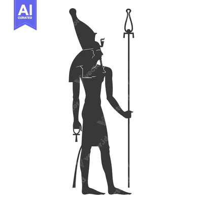 Silhouette of an Egyptian God Holding a Staff and Ankh