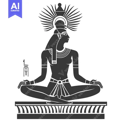 Black and White Silhouette of Egyptian Goddess Isis in a Sitting Pose