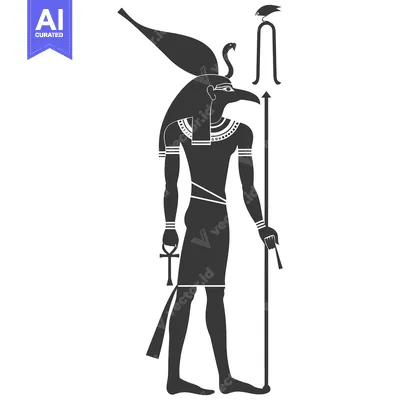 Silhouette of the Egyptian God Horus, Holding an Ankh and Staff