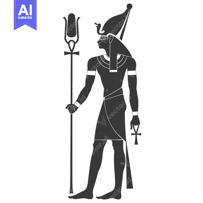 Aset desain premium: Silhouette of an Egyptian God Holding a Staff and an Ankh