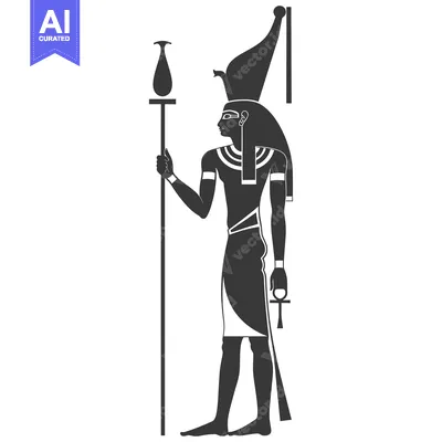 Silhouette of an Egyptian God Holding a Staff and Ankh