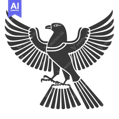 Aset desain premium: Stylized Black and White Image of a Bird with Spread Wings and Talons