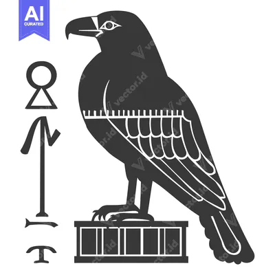 Black and white stylized image of an Egyptian god Horus