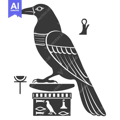 Aset premium populer: Black and White Stylized Illustration of an Egyptian Vulture