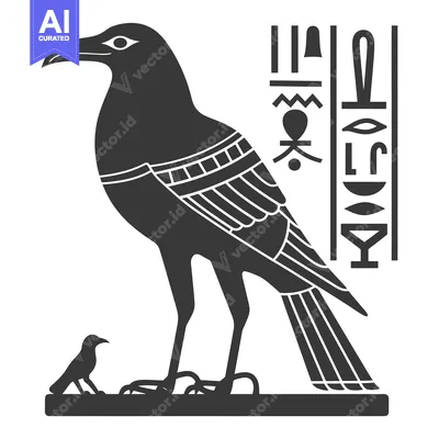 Aset premium populer: Egyptian Hieroglyphs with a Silhouette of a Bird of Prey and a Smaller